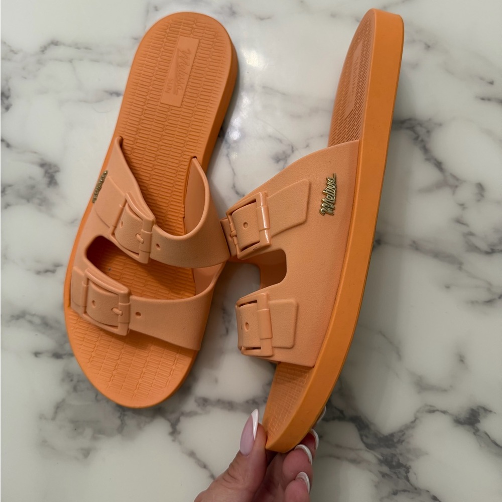 Melissa Orange Double-Buckle Slide Sandals